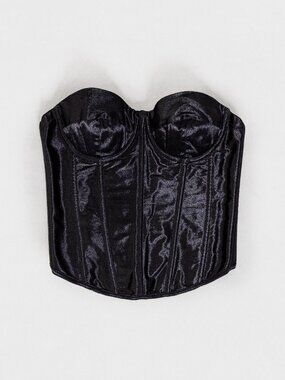 BLACK CORSET Fredericks Of Hollywood Vintage Bustier Satin / Medium Large